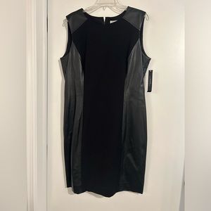 Brand New- TAHARI dress, black, size 14. Faux leather sides and stretchy middle.